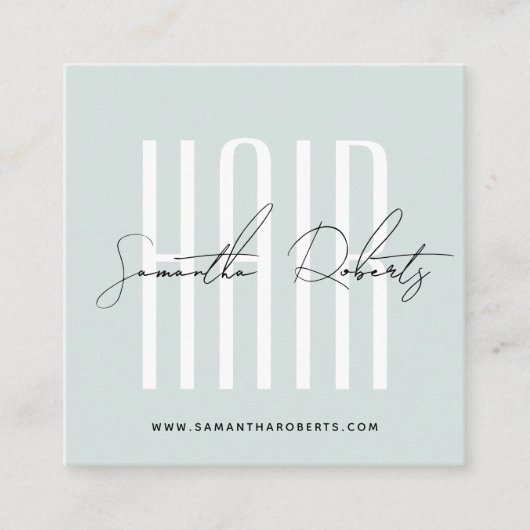 Hair stylist modern typography script blue vierkante visitekaartje (Voorkant)