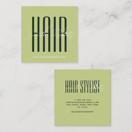 Hair stylist modern typography script pearl pink vierkante visitekaartje (Voorkant / Achterkant)