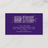 Hair stylist modern typography script purple visitekaartje (Achterkant)