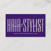 Hair stylist modern typography script purple visitekaartje (Voorkant)