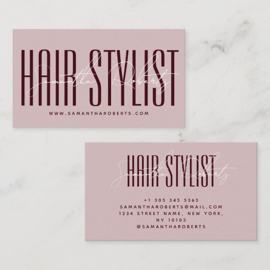 Hair stylist modern typography script purple visitekaartje (Voorkant / Achterkant)