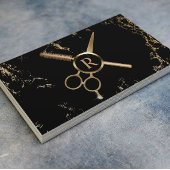Hair Stylist Monogram Luxury Black & Gold Marble Visitekaartje