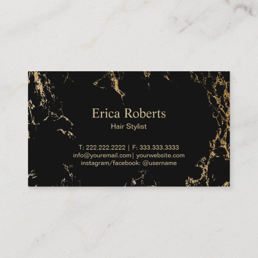 Hair Stylist Monogram Luxury Black & Gold Marble Visitekaartje (Achterkant)