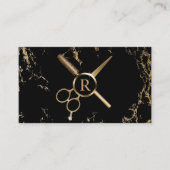 Hair Stylist Monogram Luxury Black & Gold Marble Visitekaartje (Voorkant)