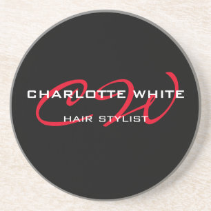 Hair Stylist Monogram Minimalist Modern Black Red Zandsteen Onderzetter