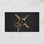 Hair Stylist Monogram Modern Black & Gold Visitekaartje (Voorkant)