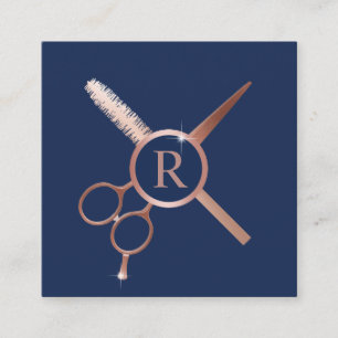Hair Stylist Monogram Modern Roos Gold Navy Blue Vierkante Visitekaartje