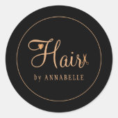 Hair stylist name gold copper elegant glam logo ronde sticker (Voorkant)