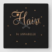 Hair stylist name gouden zwarte elegante logo vierkante klok (Voorkant)