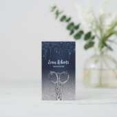 Hair Stylist Navy Blue Drift Silver Glitter Salon Visitekaartje (Staand voorkant)