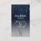 Hair Stylist Navy Blue Drift Silver Glitter Salon Visitekaartje (Voorkant)