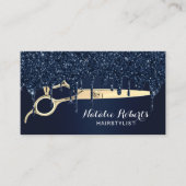 Hair Stylist Navy Glitter Drift Gold Scissor Salon Visitekaartje (Voorkant)