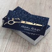 Hair Stylist Navy Glitter Drift Gold Scissor Salon Visitekaartje