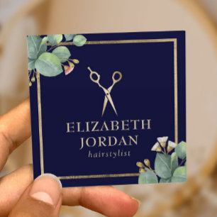 Hair Stylist Navy & Gold Salon  Botanisch Vierkante Visitekaartje