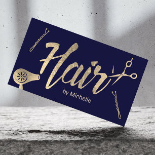 Hair Stylist Navy & Gold Typography Beauty Salon Visitekaartje