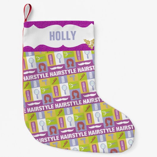 Hair Stylist Occupation | Roze glitter Kleine Kerstsok (Voorkant)