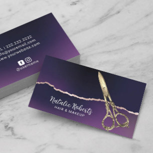 Hair Stylist Paars en Gold Agate Beauty Salon Visitekaartje