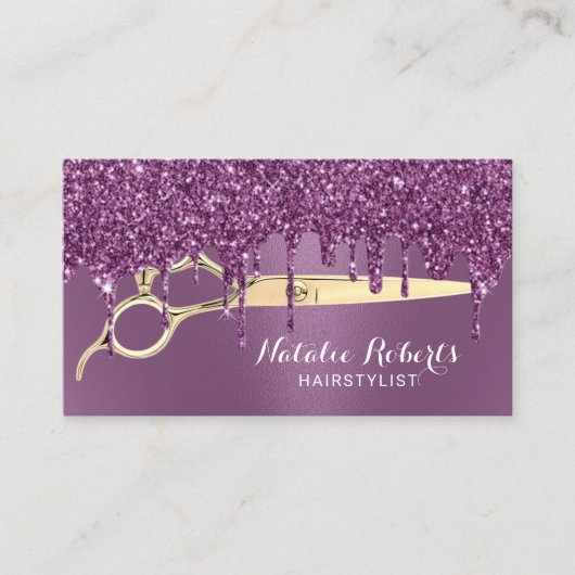 Hair Stylist Paars Glitter Drift Beauty Salon Visitekaartje (Voorkant)