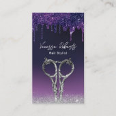 Hair Stylist Paarse Drivers Zilver Glitter Salon Visitekaartje (Voorkant)