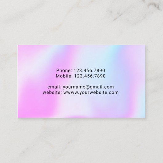 Hair Stylist Paarse Holographic Typography Salon Visitekaartje (Achterkant)