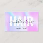 Hair Stylist Paarse Holographic Typography Salon Visitekaartje (Voorkant)