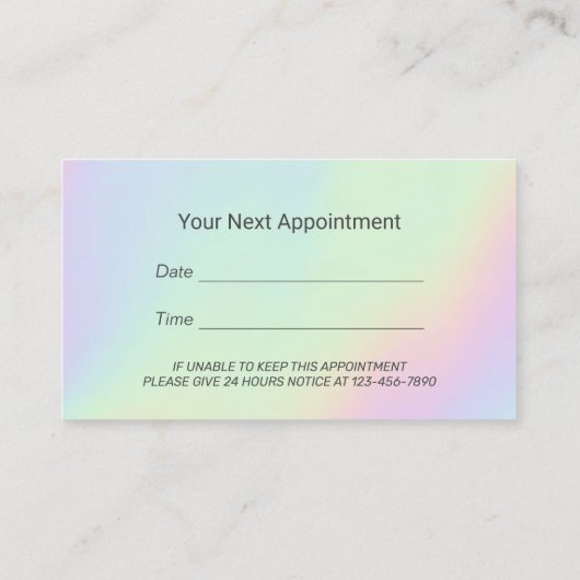 Hair Stylist Pastel Holographic Salon Appointment Afsprakenkaartje (Achterkant)