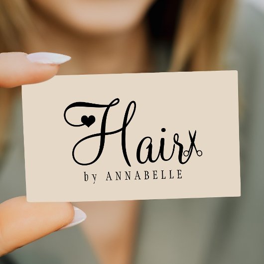Hair stylist QR code modern script beige black Visitekaartje