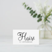 Hair stylist QR code modern script black and white Visitekaartje (Staand voorkant)
