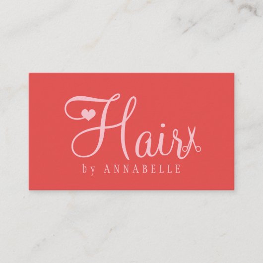 Hair stylist QR code retro modern script red pink Visitekaartje (Voorkant)