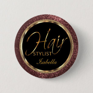 Hair Stylist Roos Glitter en Black Ronde Button 5,7 Cm