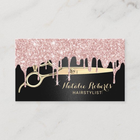 Hair Stylist Roos Gold Drips Zwart Beauty Salon Visitekaartje (Voorkant)