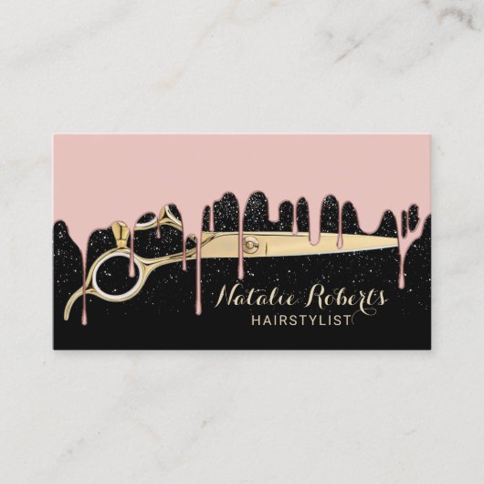 Hair Stylist Roos Gold Driving Black Glitter Visitekaartje (Voorkant)