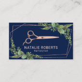 Hair Stylist Roos Gold Geometric Greenery Navy Visitekaartje (Voorkant)