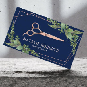Hair Stylist Roos Gold Geometric Greenery Navy Visitekaartje