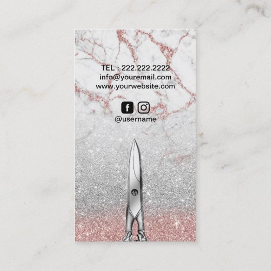 Hair Stylist Roos Gold Marble Silver Glitter Visitekaartje (Achterkant)