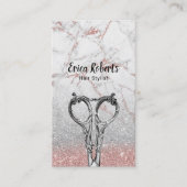 Hair Stylist Roos Gold Marble Silver Glitter Visitekaartje (Voorkant)