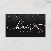 Hair Stylist Roos Gold Scissor Black Glitter Salon Visitekaartje (Voorkant)