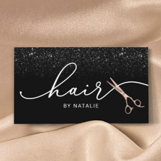 Hair Stylist Roos Gold Scissor Black Glitter Salon Visitekaartje