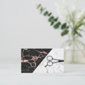 Hair Stylist Roos Gold Scissor Black White Marble Visitekaartje (Staand voorkant)