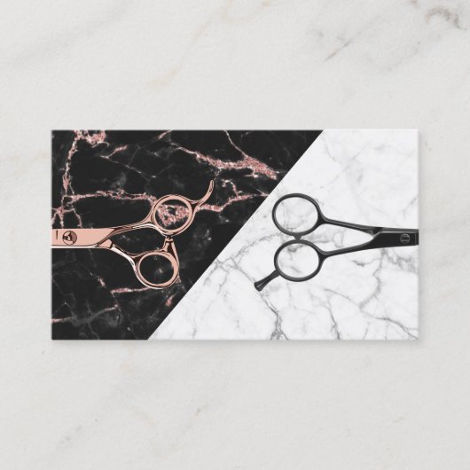 Hair Stylist Roos Gold Scissor Black White Marble Visitekaartje (Voorkant)