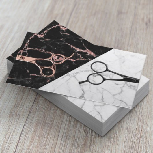 Hair Stylist Roos Gold Scissor Black White Marble Visitekaartje