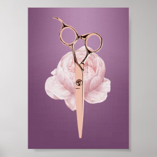 Hair Stylist Roos Gold Scissor Flower Paars Salon Poster