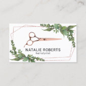 Hair Stylist Roos Gold Scissor Geometric Greenery Visitekaartje (Voorkant)