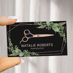 Hair Stylist Roos Gold Scissor Geometric Greenery Visitekaartje
