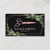 Hair Stylist Roos Gold Scissor Geometric Greenery Visitekaartje (Voorkant)