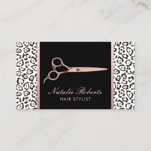 Hair Stylist Roos Gold Scissor Leopard Appointment Afsprakenkaartje (Voorkant)