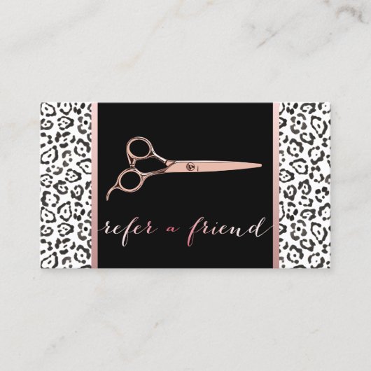 Hair Stylist Roos Gold Scissor Leopard Reference Aanbevelingskaartje (Voorkant)
