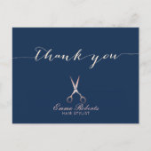 Hair Stylist Roos Gold Scissor Navy Blue Hartelijk Briefkaart (Voorkant)