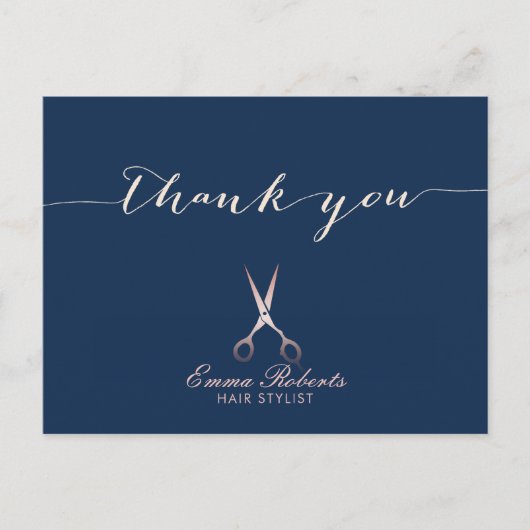 Hair Stylist Roos Gold Scissor Navy Blue Hartelijk Briefkaart (Voorkant)