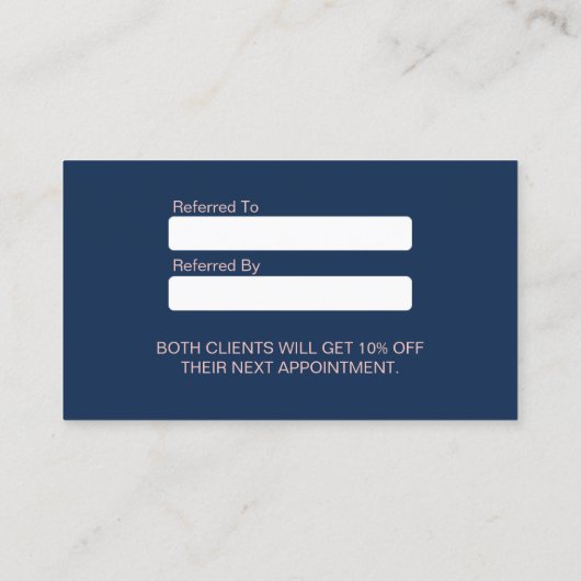 Hair Stylist Roos Gold Scissor Navy Blue Reference Aanbevelingskaartje (Achterkant)